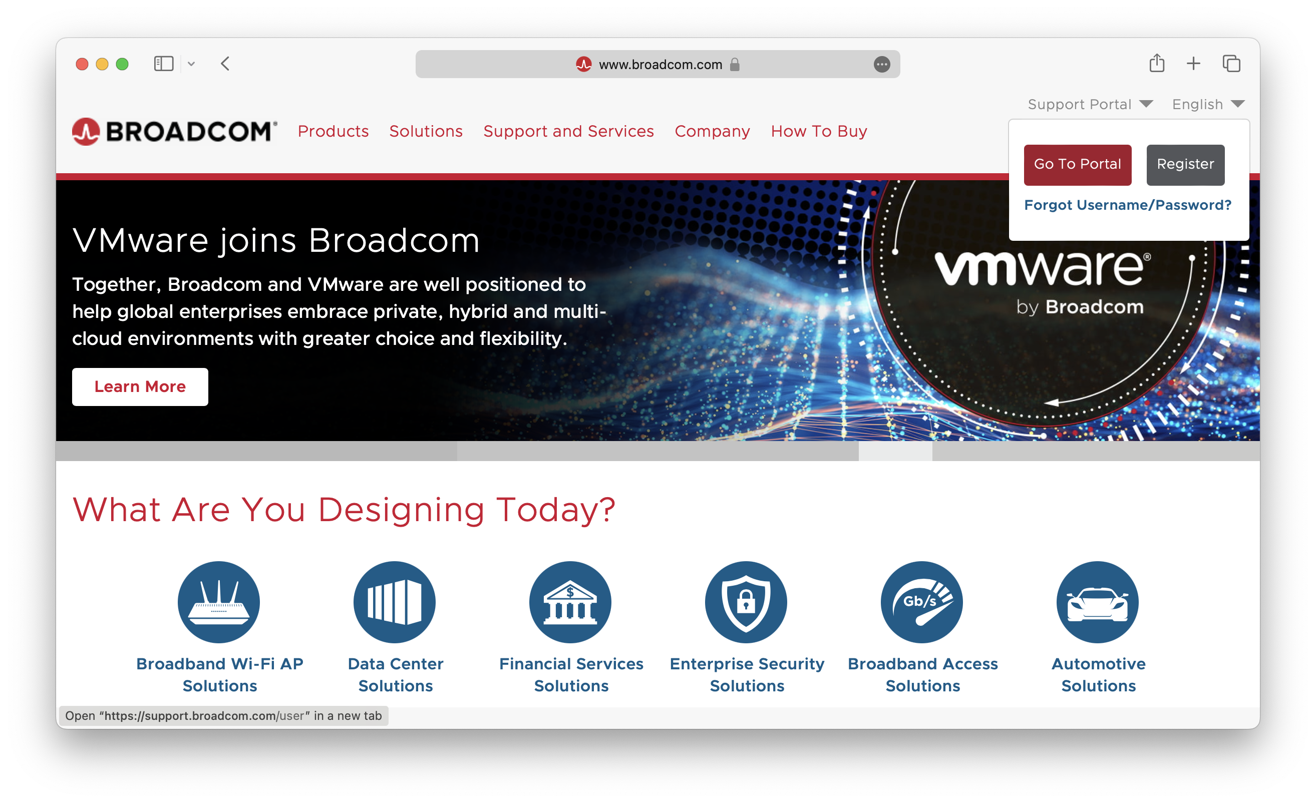 login.broadcom.com page
